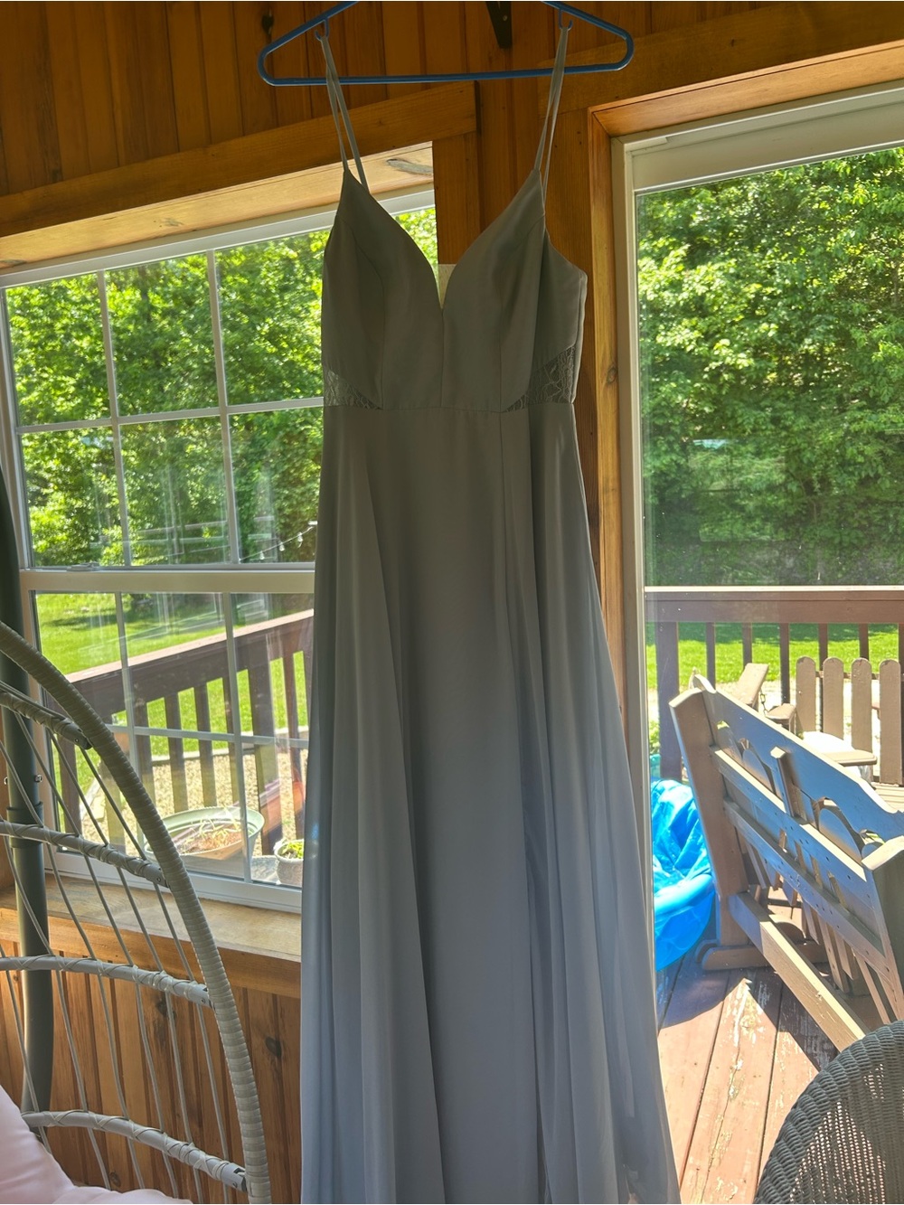 Azazie Dusty Blue Spaghetti-Strap Chiffon Maxi Dress Size 2 Bridesmaid
